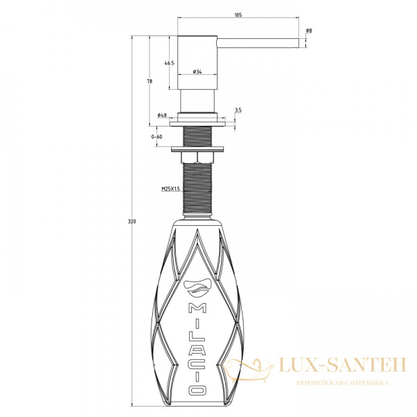 дозатор для жидкого мыла встраиваемый milacio mcu.934.wh, белый матовый