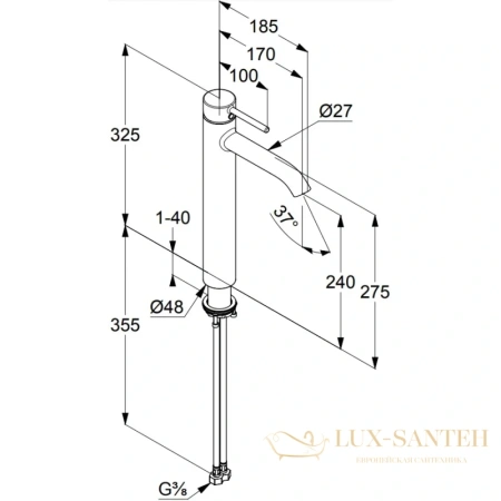 смеситель kludi bozz 38286n076 для раковины высокий, золото матовое