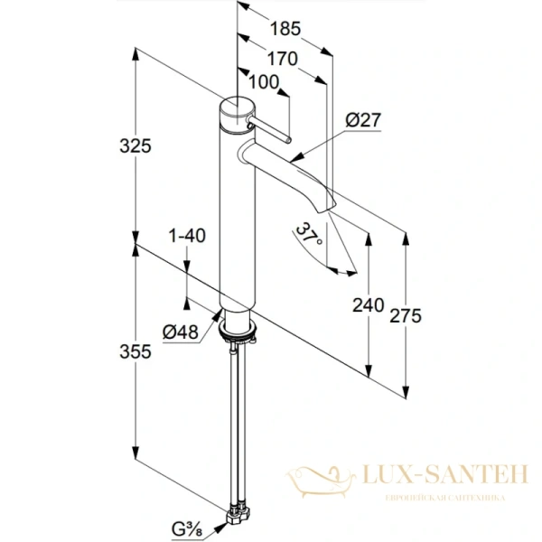 смеситель kludi bozz 38286n076 для раковины высокий, золото матовое