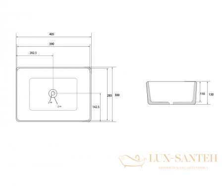 раковина накладная abber rechteck ac2213, 40,5х30 см, белый глянцевый