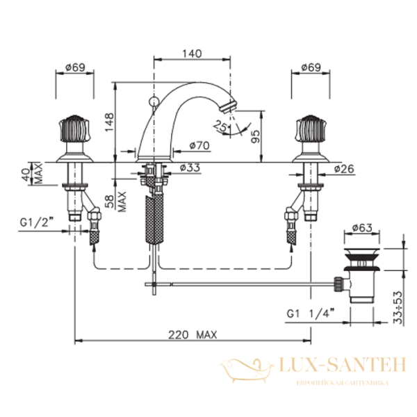 смеситель для раковины, nicolazzi onice, 2108cr09o, с донным клапаном, хром