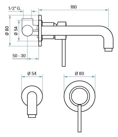 встраиваемый в стену однорычажный смеситель emmevi piper 45055/bio для раковины без донного клапана, белый матовый