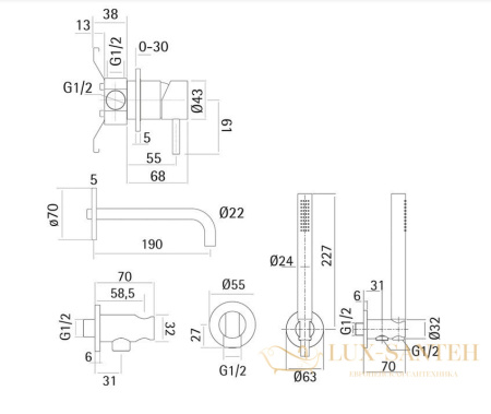 смеситель для ванны встраиваемый cisal xion xi001101d1, на 4 отверстия, нержавеющая сталь