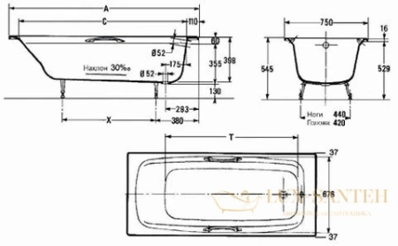 чугунная ванна jacob delafon diapason 170x75 e2926-00
