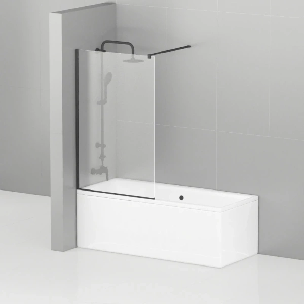 шторка для ванны cezares liberta-v-1 liberta-v-1-90/155-c-nero 90 см, стекло прозрачное