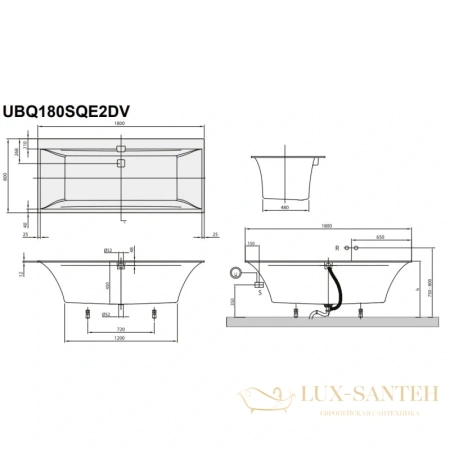 квариловая ванна villeroy & boch squaro edge 12 ubq180sqe2dv-01 180х80 см, альпийский белый