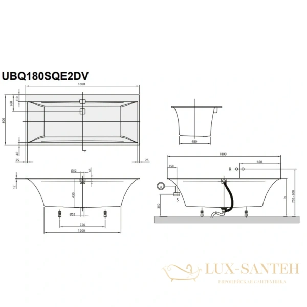 квариловая ванна villeroy & boch squaro edge 12 ubq180sqe2dv-01 180х80 см, альпийский белый