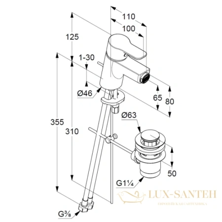 смеситель kludi pure&easy 375339165 для биде с донным клапаном, белый