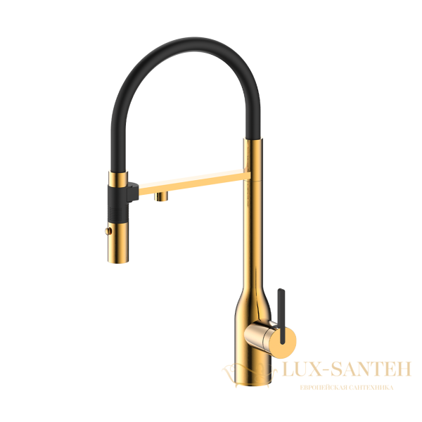 смеситель для кухни под фильтр с гибким изливом paulmark magneto one ma213188-bg, золото брашированное