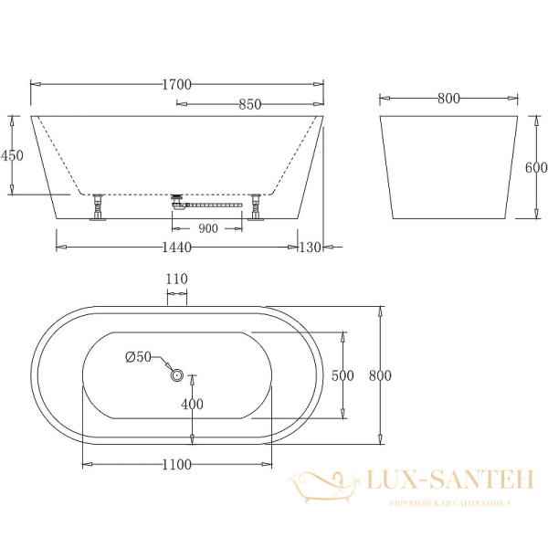 акриловая ванна belbagno bb71-1700-w0 170x80 без гидромассажа, белый
