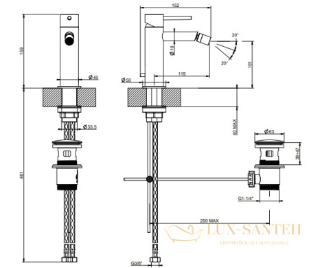 смеситель gessi 316 flessa 54007.299 для биде, black xl