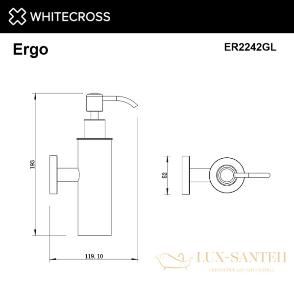 дозатор для жидкого мыла подвесной whitecross ergo er2242gl, золото