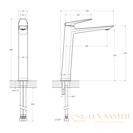 смеситель для раковины cezares liner-lc-01-w0, без донного клапана, хром глянцевый глянцевый