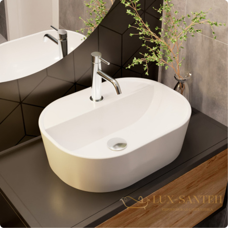 раковина накладная aquame aqm5002, 505*385 мм, 1 отверстие под смеситель, белый глянцевый