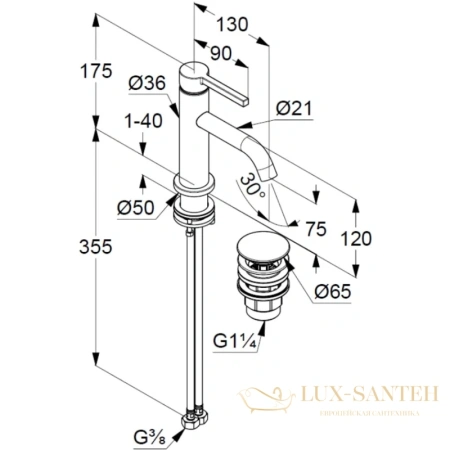 смеситель для раковины kludi nova fonte pura 202663915 с донным клапаном, черный матовый
