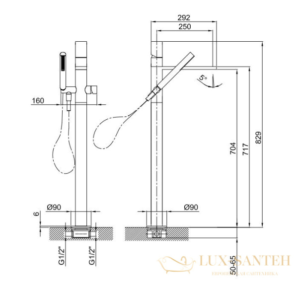 смеситель напольный для ванны fantini milano, 31 p5 3080b, с ручным душем, излив 250 мм, (наружняя часть), matt gun metal pvd
