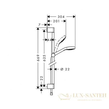 душевой гарнитур hansgrohe croma select s vario 26562400 со штангой 65 см, белый/хром