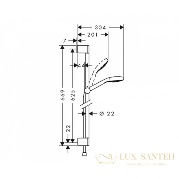 душевой гарнитур hansgrohe croma select s vario 26562400 со штангой 65 см, белый/хром