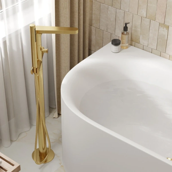 смеситель напольный wasserkraft schunter 8221 для ванны, золотой матовый