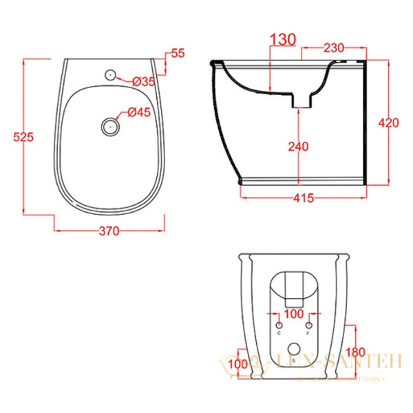 биде artceram atelier atb002 41 00 напольное, серо-коричневый
