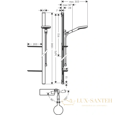 душевой набор hansgrohe raindance select s 27646000, 120 3jet со штангой 150 см и мыльницей, хром
