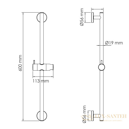 душевая штанга 60 см wasserkraft a317, черный матовый