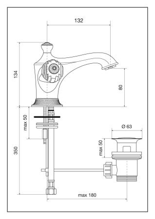 смеситель для раковины emmevi the one 98003/br с донным клапаном, металлические ручки, бронза