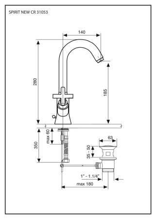 двухвентильный смеситель emmevi spirit new 31053/neo 28 см для раковины, черный матовый