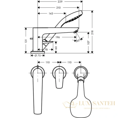 смеситель для ванны hansgrohe talis e 71730000, хром