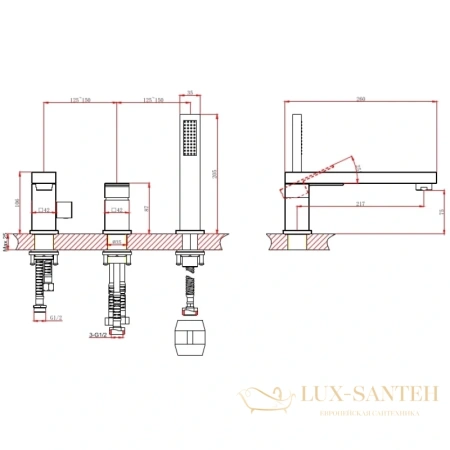 смеситель d&k bayern.liszt da1514901 на борт ванны, хром