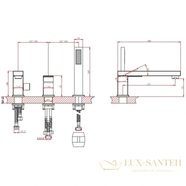 смеситель d&k bayern.liszt da1514905 на борт ванны, черный матовый