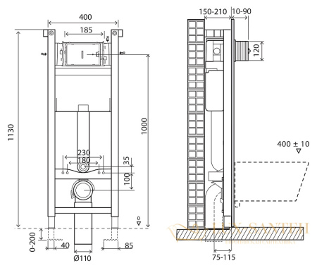 инсталляция belbagno bb004-40 expert для подвесного унитаза без клавиши смыва, оранжевый