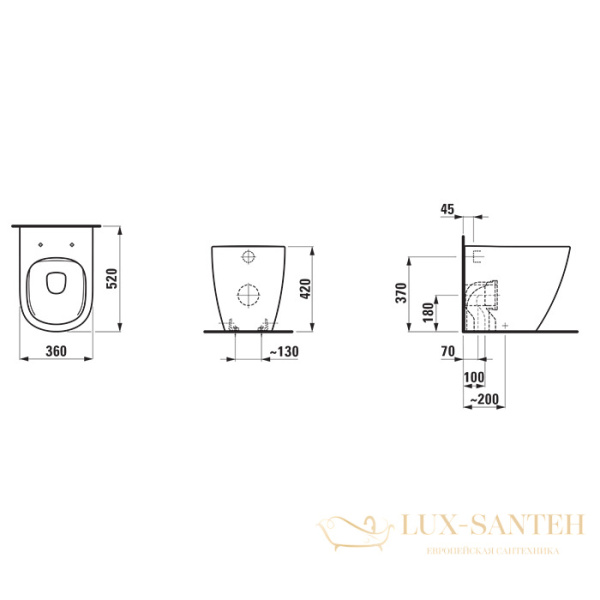 унитаз приставной laufen lua 8.2308.1.000.000.1, безободковый, 520х360 мм, белый глянцевый