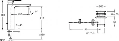 смеситель для раковины с донным клапаном jacob delafon aleo+ e72337-cp