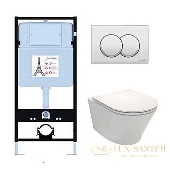 комплект jacob delafon rodin +, e21750ru-00, унитаз, инсталляция, сиденье микролифт, панель смыва, белый глянцевый