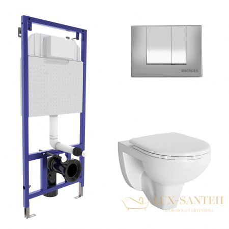 комплект berges  042427: подвесной унитаз gamma с системой инсталляции novum 525 и панелью смыва, хром глянцевый