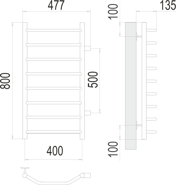 полотенцесушитель водяной terminus виктория 4670078530097 п8 400х800 с боковым подключением 500
