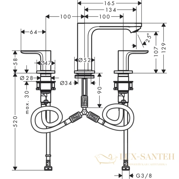 смеситель для раковины hansgrohe rebris s 72530000, хром