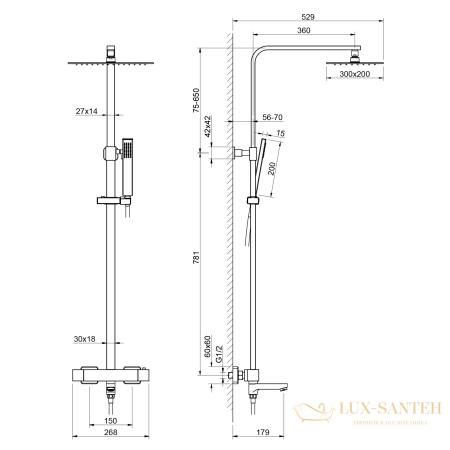 душевая система для ванны термостатическая timo tetra-thermo sx-0169/16, белый матовый