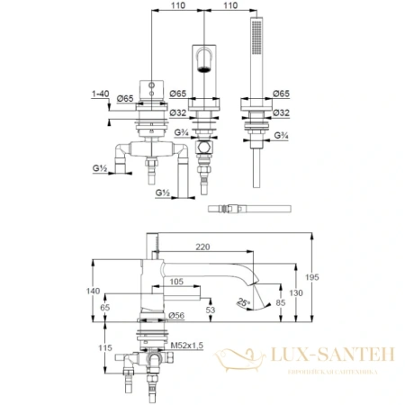 смеситель kludi bozz 384480576 на борт ванны, хром