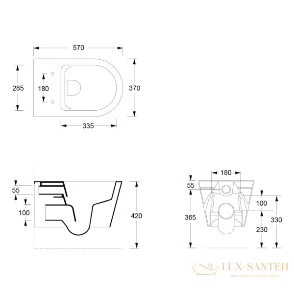 унитаз подвесной alice hide round, 570*370, 31170108, безободковый, черный матовый (без сиденья)
