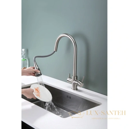 смеситель paulmark lange la214212-ni для кухни с подключением к фильтру, никель