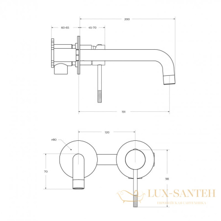 смеситель для раковины встраиваемый cezares relax-bli2-1-gm-w0, со встроенной частью, без донного клапана, оружейная сталь брашированная