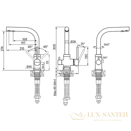 смеситель paulmark essen es213011-310 для кухни с подключением к фильтру, хром/серый