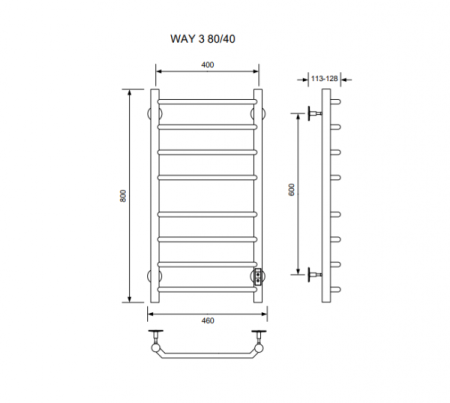 полотенцесушитель электрический кабельный ника way-3 80/40 ral9005 черный матовый u
