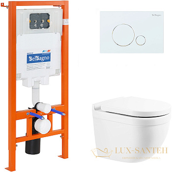 комплект унитаза с инсталляцией belbagno senso-r bb017chr/bb865sc/bb002-80/bb014-sr-bianco с сиденьем микролифт и клавишей смыва, белый
