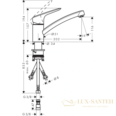 смеситель для кухни hansgrohe logis m31 71831000 хром
