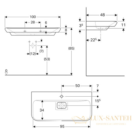 раковина geberit myday 125400600 1000х480 мм, белый