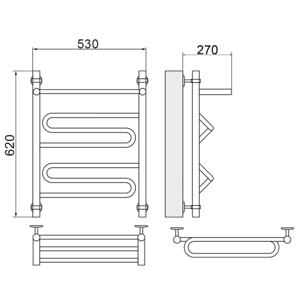 полотенцесушитель ника curve лz вп 60/50, цвет хром
