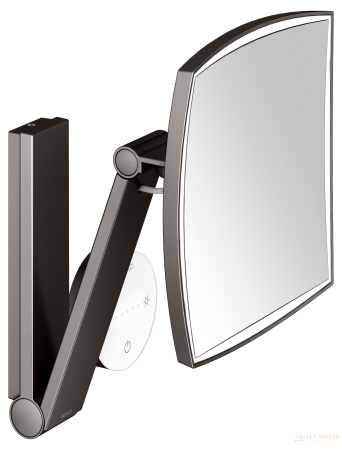 косметическое зеркало keuco ilook_move 17613359002, сенсорное, x 5 кратное увеличение, 5 уровней цвета, свет белый теплый, титан черный шлифованный 